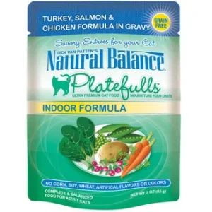 Natural Balance Pet Foods Platefulls Indoor Turkey Salmon and Chicken In Gravy Cat Wet Food 24Ea/3 Oz, 24 Pk