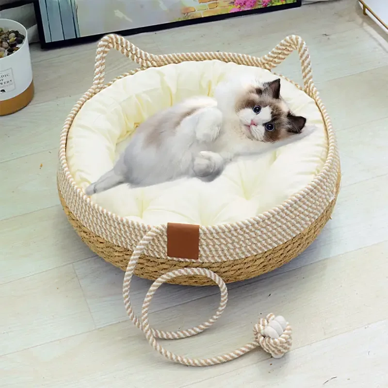 Natural Weave Cat Bed - Breathable & Cozy Pet Cushion - Image 2
