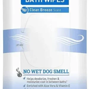 Natures Miracle Deodorizing Bath Wipes for Dogs Clean Breeze Scent