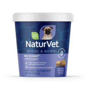 NaturVet No Scoot Stool & Bowel Supplement for Dogs, Hickory Smoked Bacon Flavor, 60 Count