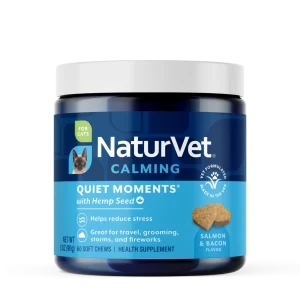 NaturVet Quiet Moments with Hemp Seed Calming Supplement for Cats, Salmon and Bacon Flavor, 60 Count