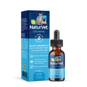 NaturVet Quiet Moments with Hemp Seed Oil Calming Supplement Drops for Dogs and Cats, Bacon Flavor, 1 fl oz