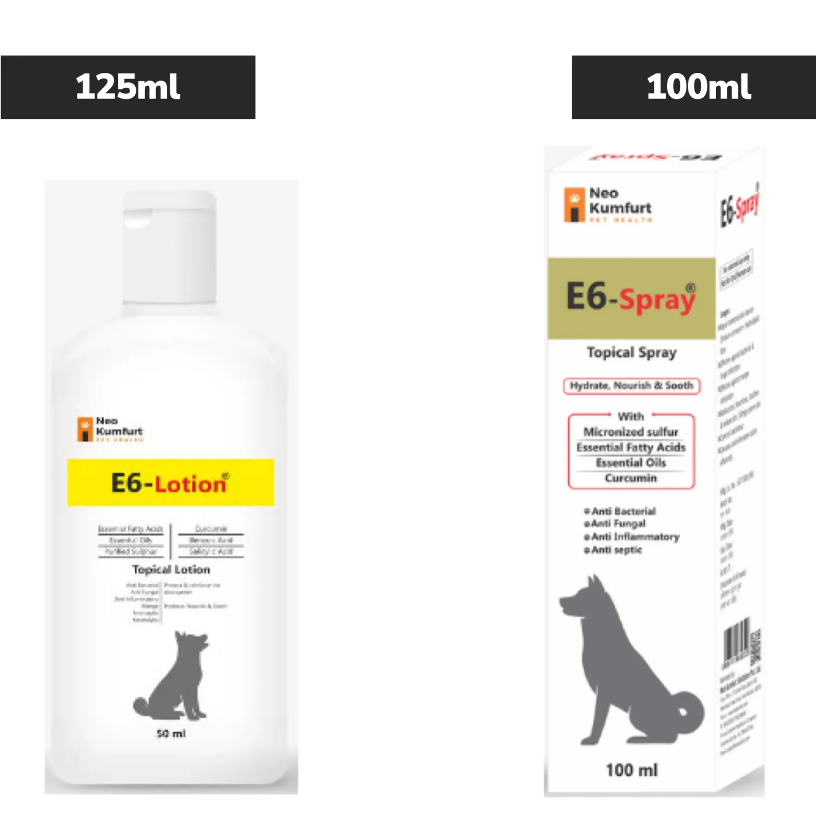 Neo Kumfurt E6 Lotion 125ml and E6 Spray 100ml for Dogs Combo