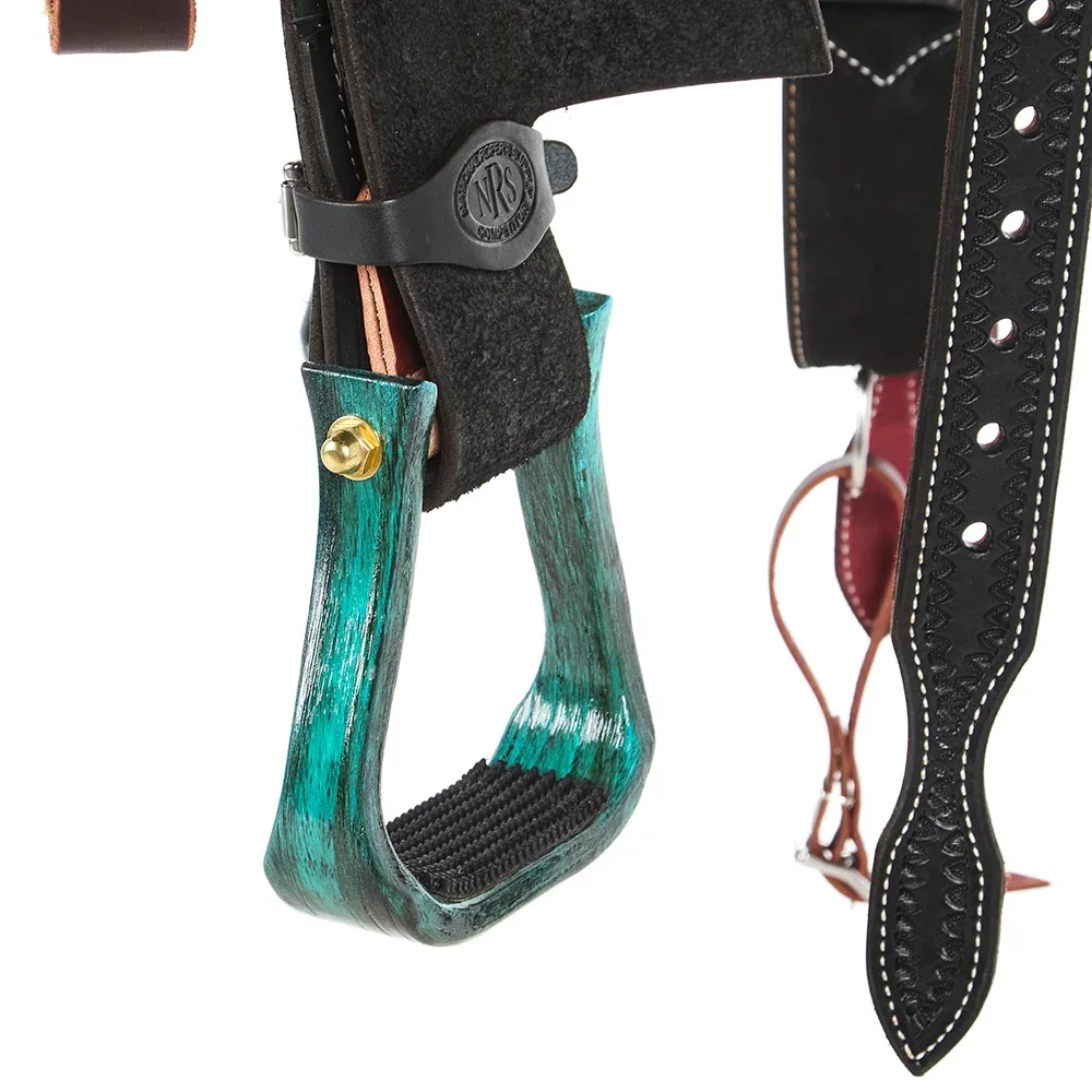 NRS Competitor Series Black Roughout Barrel Saddle with Nettles Stirrups - Image 2