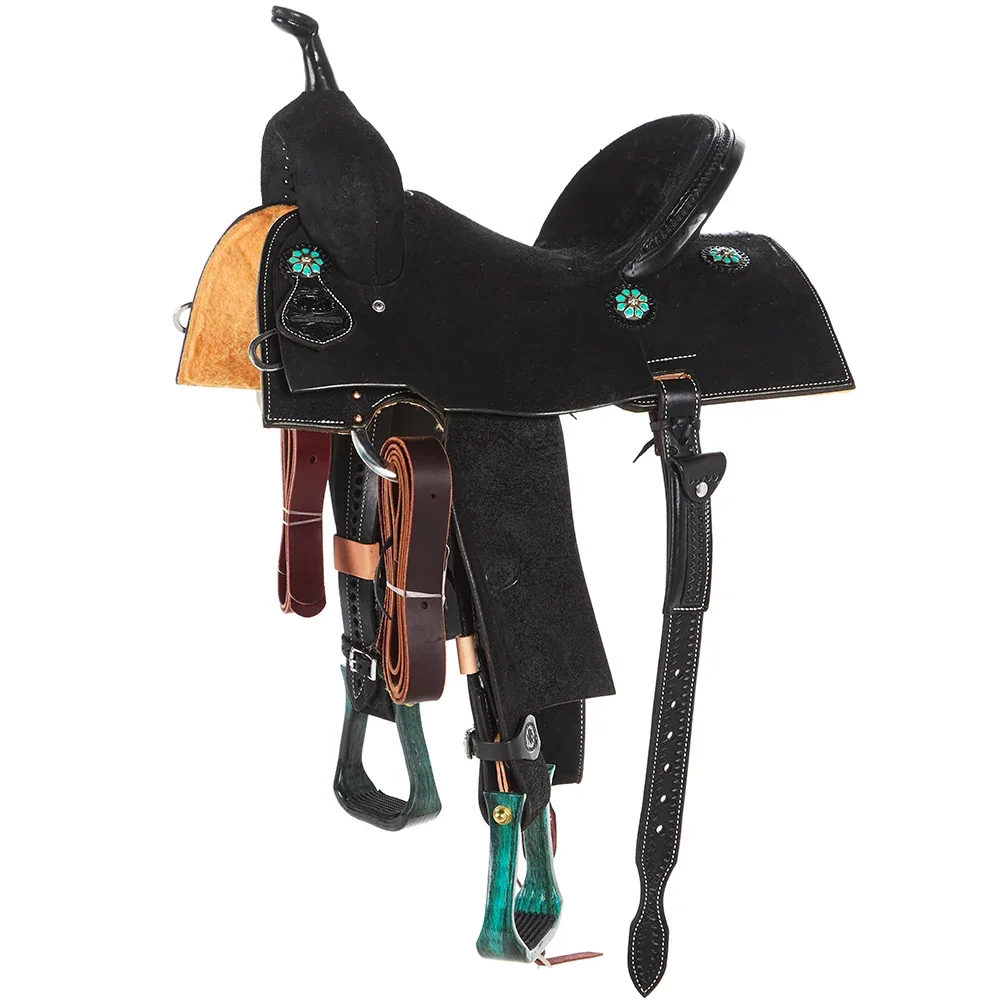 NRS Competitor Series Black Roughout Barrel Saddle with Nettles Stirrups