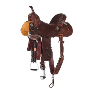 NRS Competitor Series Chocolate 3/4 Breed Mia Flower and Waffle Tooled Seat Barrel Saddle