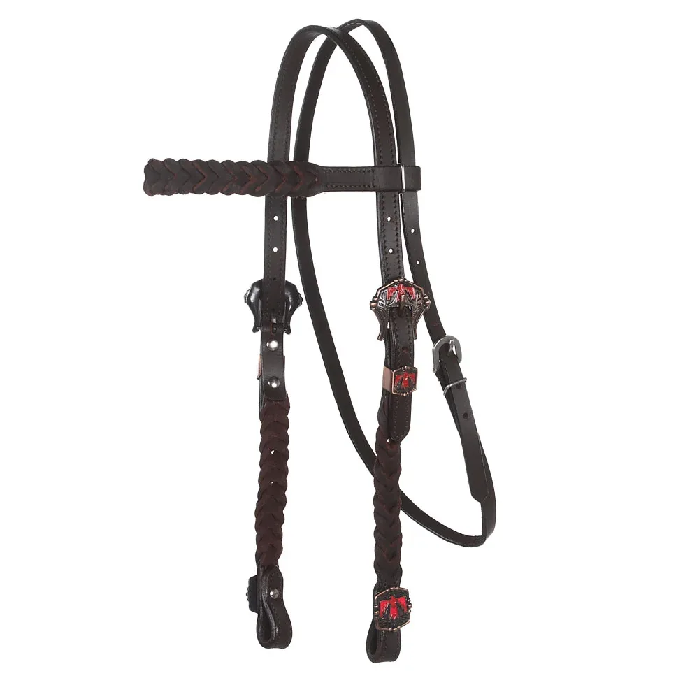 NRS Dark Pink Thunderbird Braided Browband Headstall