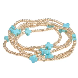 NRS Gold & Turquoise Cross Beaded Stretch Bracelet