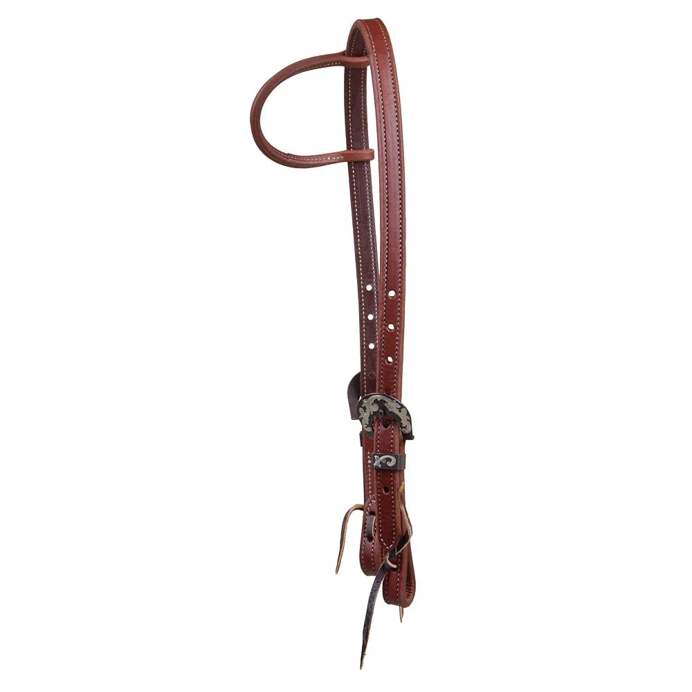 NRS Heavy Oil Stitched Single Ear Headstall with Floral Engraved Heel Buckle - Image 2