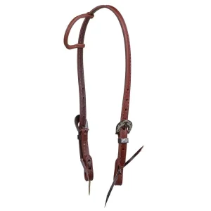 NRS Heavy Oil Stitched Single Ear Headstall with Floral Engraved Heel Buckle