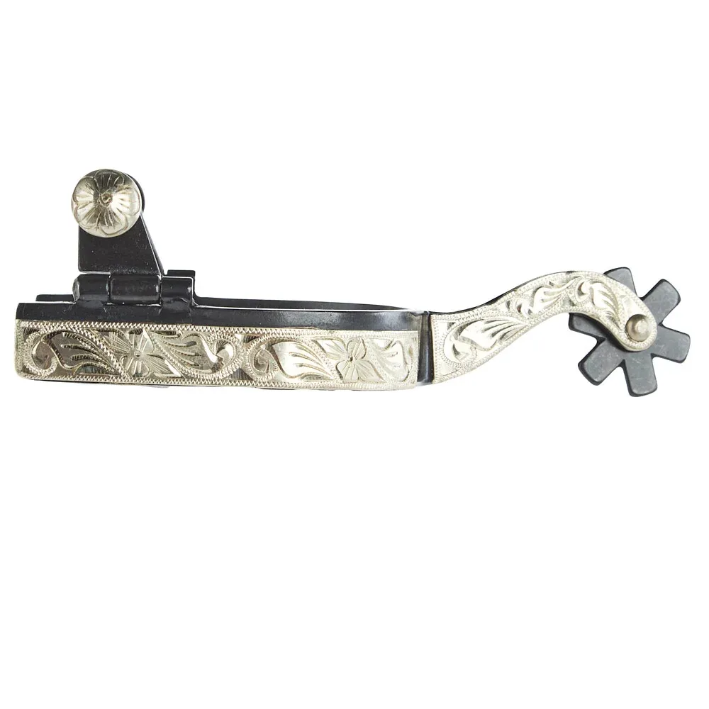NRS Men's Black & Silver Engraved Spurs