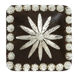 NRS Sierra Flower Rust Iron Sterling Overlay 1inch Square Screwback Concho