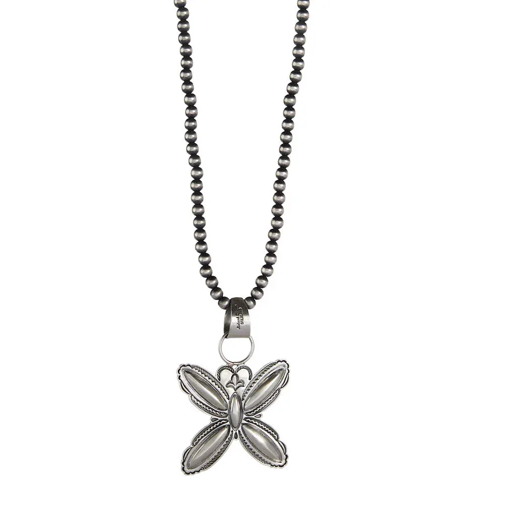 NRS Sterling Silver Butterfly Navajo Pearl Necklace - Image 2