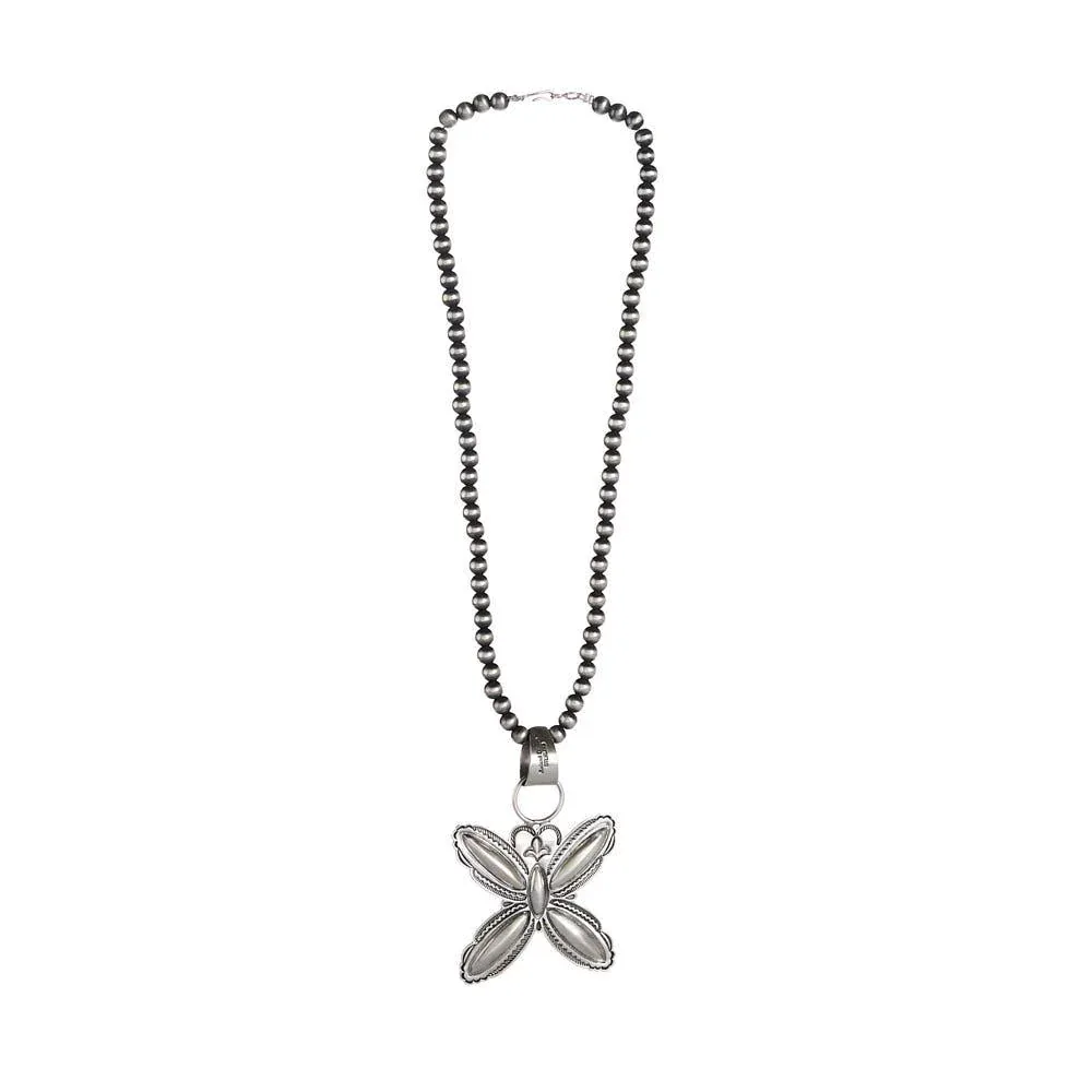 NRS Sterling Silver Butterfly Navajo Pearl Necklace