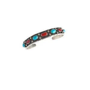 NRS Sterling Silver Kingman Turquoise & Coral Cuff