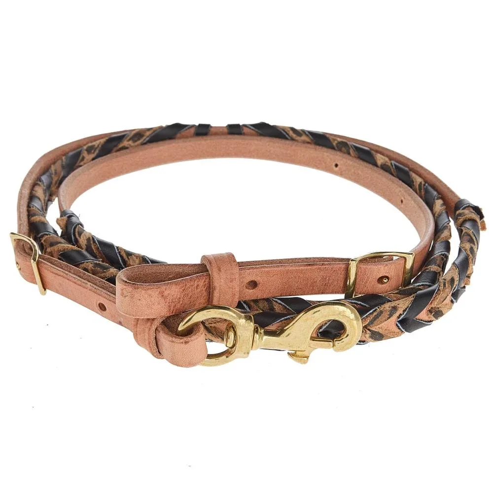 NRS TACK 5/8in Black and Leopard Laced Barrel Reins