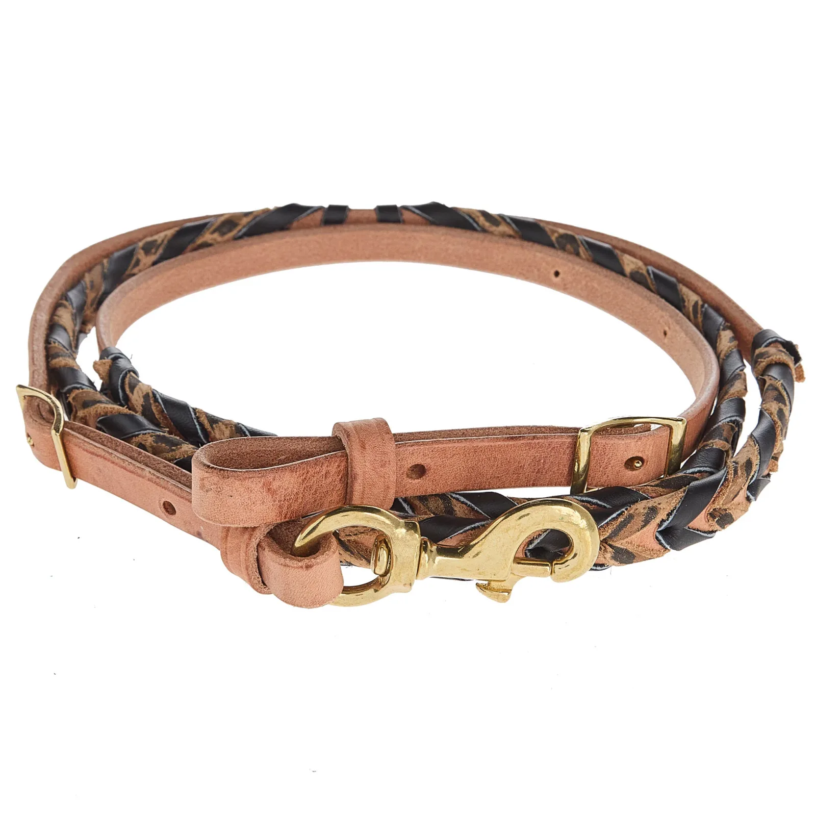 NRS TACK 5/8in Black and Leopard Laced Barrel Reins - Image 2