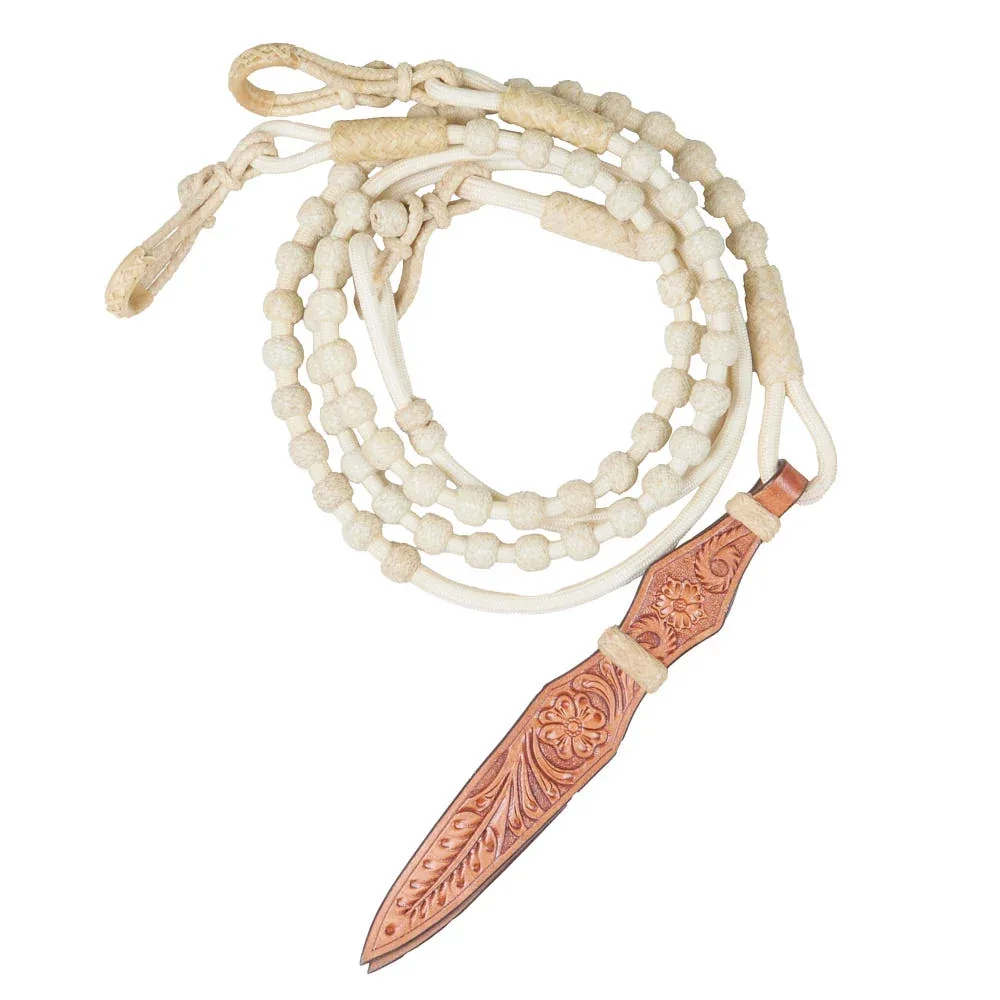 NRS White Cord 50in Romal Reins with Rawhide Knots - Image 2