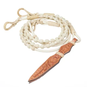 NRS White Cord 50in Romal Reins with Rawhide Knots