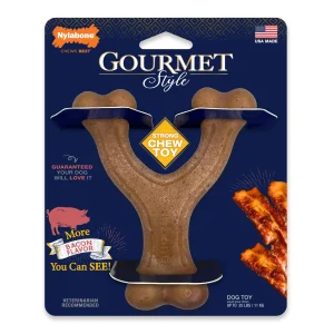 Nylabone Gourmet Style Strong Chew Wishbone Dog Chew Toy Bacon, Small/Regular up to 25 lb. 1 ct