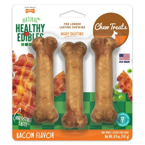 Nylabone Healthy Edibles All-Natural Long Lasting Bacon Flavor Chew Treats 3 Count Small/Regular - Image 2