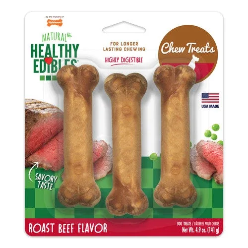 Nylabone Healthy Edibles Roast Beef Flavor Chew Treats for Dog 3 Count Small/Regular - Image 2