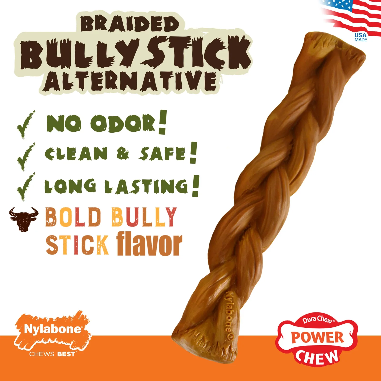 Nylabone Power Chew Braided Bully Stick Alternative Chew Dog Toy Beef, Large/Giant up to 50 lb. 1 ct - Image 2