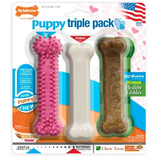 Nylabone Puppy Chew Variety Toy & Treat Triple Pack Chicken & Lamb Starter Kit Small/Regular - Up to 25 Ibs. - Image 2