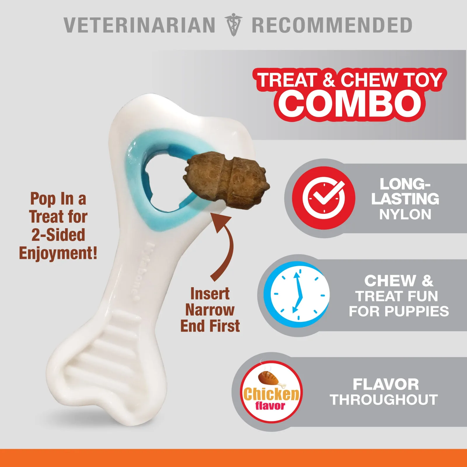 Nylabone Puppy Power Chew Souper Bone PopIn Puppy Treat Dog Toy Combo Chicken, X-Small/Petite up to 15 lb. 1 ct - Image 2