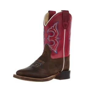 Old West Children`s Brown Square Toe with Fuchsia Pink Shaft