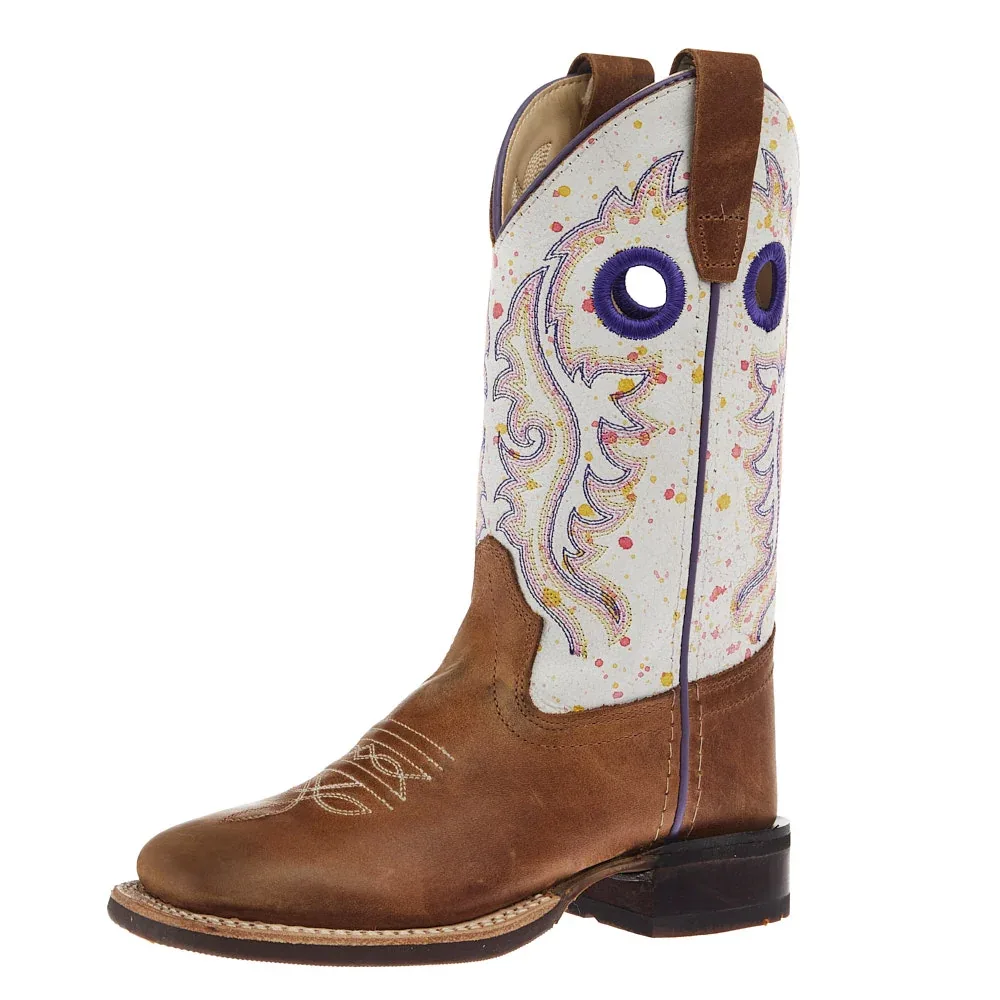 Old West Children's Tan with Splatter Shaft Square Toe Boot