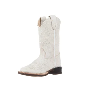 Old West Children's Vintage White with Embroidery Square Toe Boot