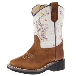 Old West Infant Tan with Splatter Shaft Square Toe Boot