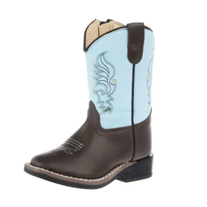 Old West Toddler Dark Brown Square Toe with Sky Blue Shaft Boot