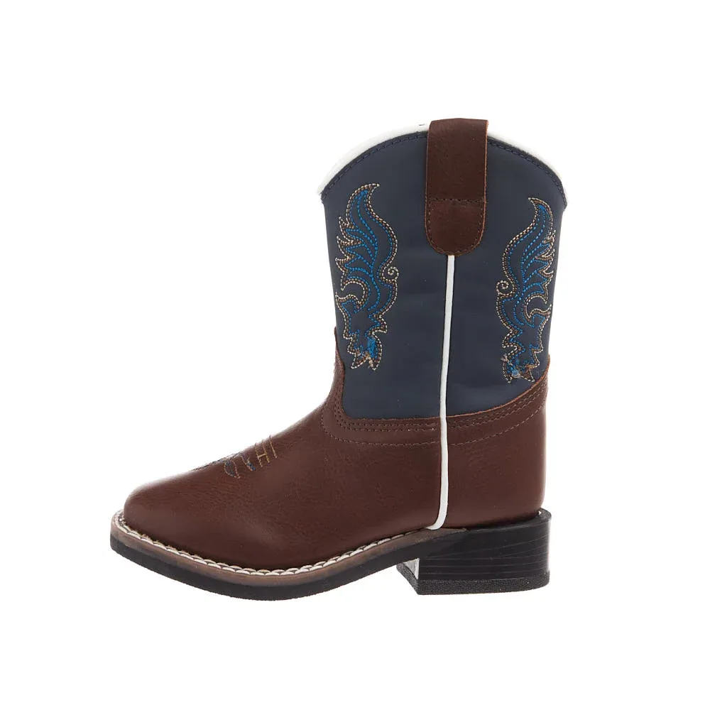 Old West Toddler's Brown Foot and Midnight Blue Shaft Square Toe Boot - Image 2