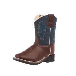 Old West Toddler's Brown Foot and Midnight Blue Shaft Square Toe Boot