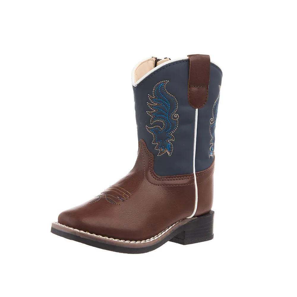 Old West Toddler's Brown Foot and Midnight Blue Shaft Square Toe Boot