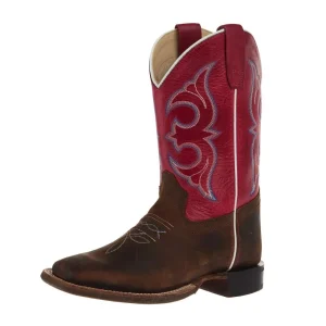 Old West Youth Brown Square Toe with Fuchsia Pink Shaft