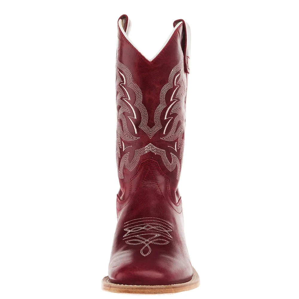 Old West Youth Deep Red Square Toe Leather Sole Boot - Image 2