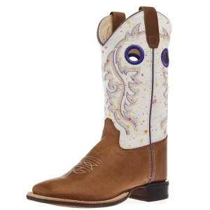 Old West Youth Tan with Splatter Shaft Square Toe Boot