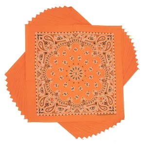 Orange Paisley Bandana, 22 inch, 12 Pack