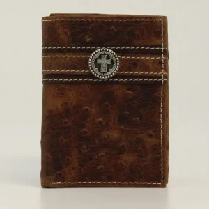 Ostrich Trifold Small Round Cross Conch WalletBrn