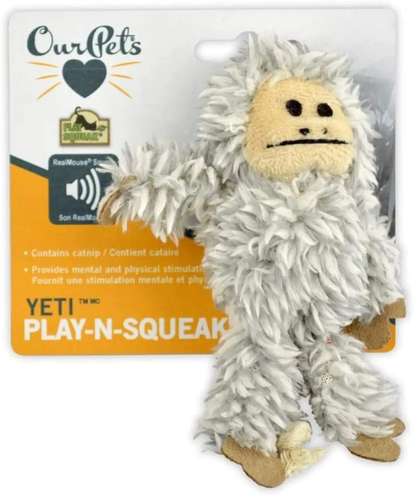 OurPets Play N Squeak Yeti Catnip Cat Toy Grey