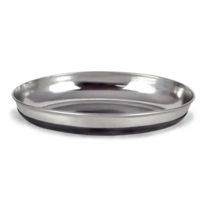 OurPets Rubber Bonded Bottom Oval Cat Bowl Silver (DD)