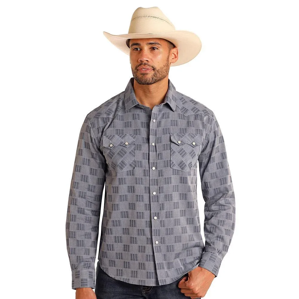 Panhandle Mens Blue Novelty Snap Shirt