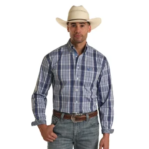 Panhandle Mens Blue Plaid Shirt