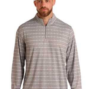 Panhandle Mens Taupe Geo Print Pullover