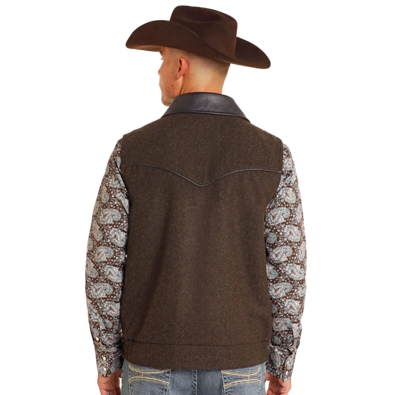 Panhandle Powder River Outfitters Men's Brown Heather Holbrook Wool Vest - Image 2