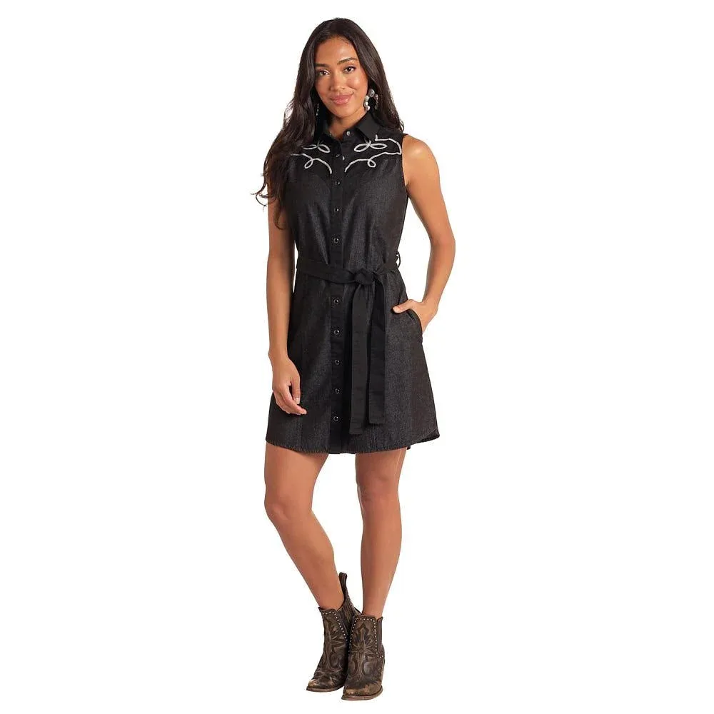 Panhandle Womens Black 2 Tone Western Yoke Dress