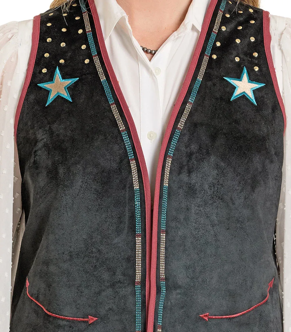 Panhandle Women's Black Microsuede Embroidered Vest - Image 2